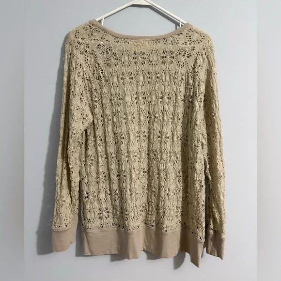CHICO's Beige Novelty Textured Open Knit Long Sleeve Top Womens 1 Medium - Picture 4 of 10
